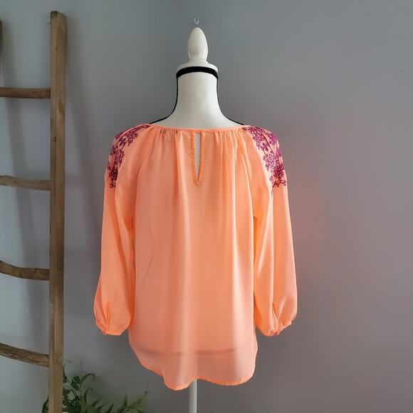 American Eagle Outfitters Orange Sheer Boho Top Size S - Picture 2 of 9